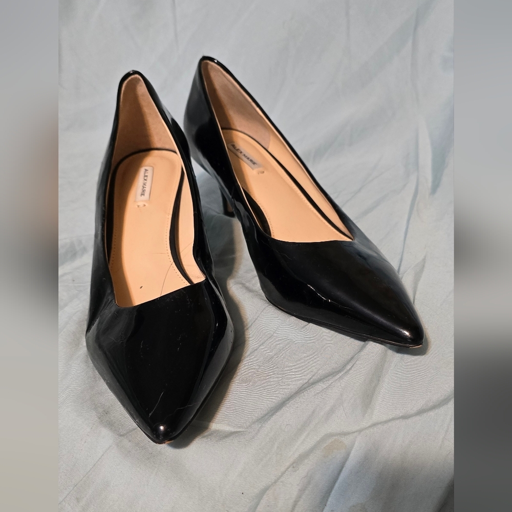 Alex Marie Black Patent Pointed-Toe Heels